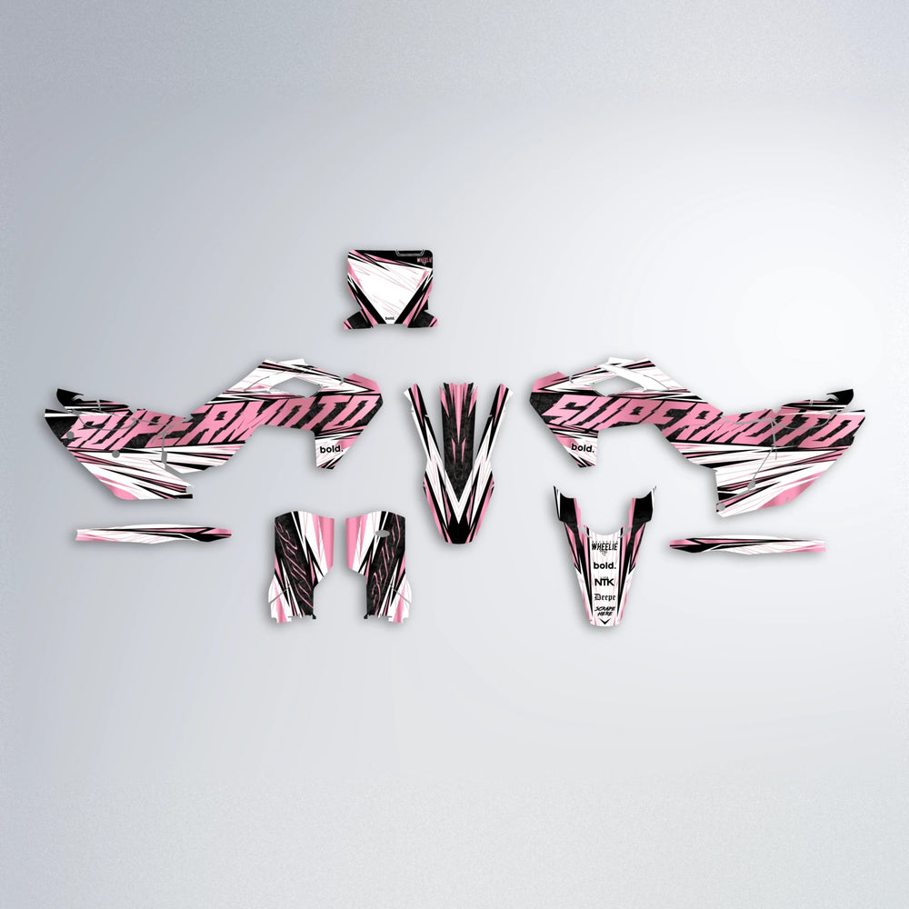BENJIS Husqvarna FE/TE graphics kit parts layout in Sakura Pink