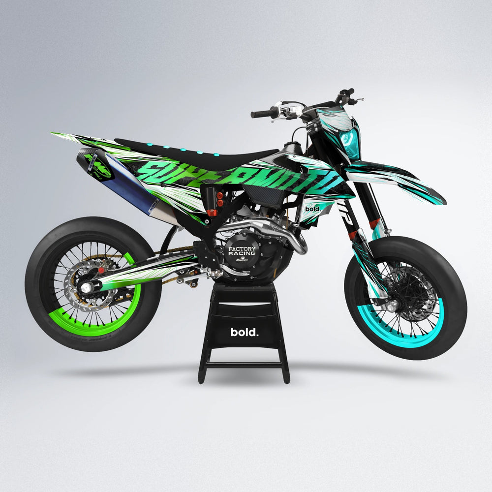 BENJIS supermoto graphics kit in Cyan & Green