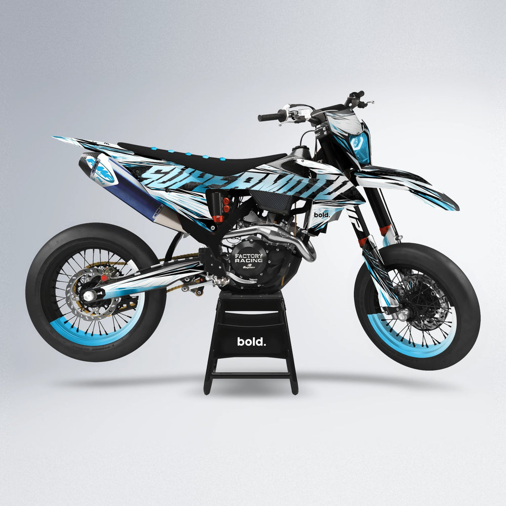 BENJIS supermoto graphics kit in Light Blue & White