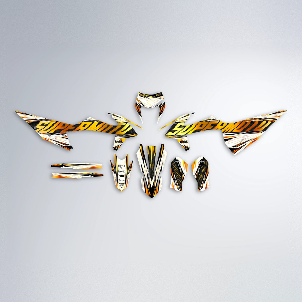 BENJIS graphics kit parts layout in Orange & Yellow