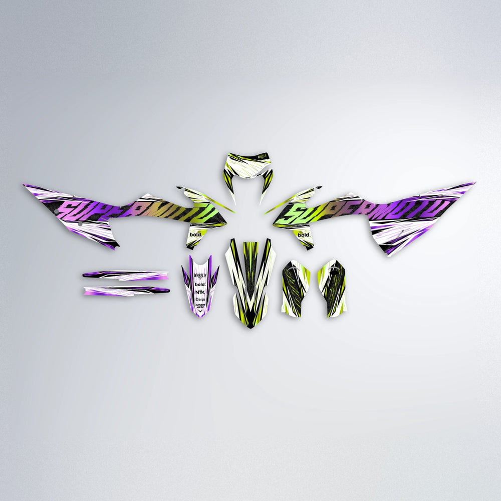 BENJIS graphics kit parts layout in Purple & Yellow