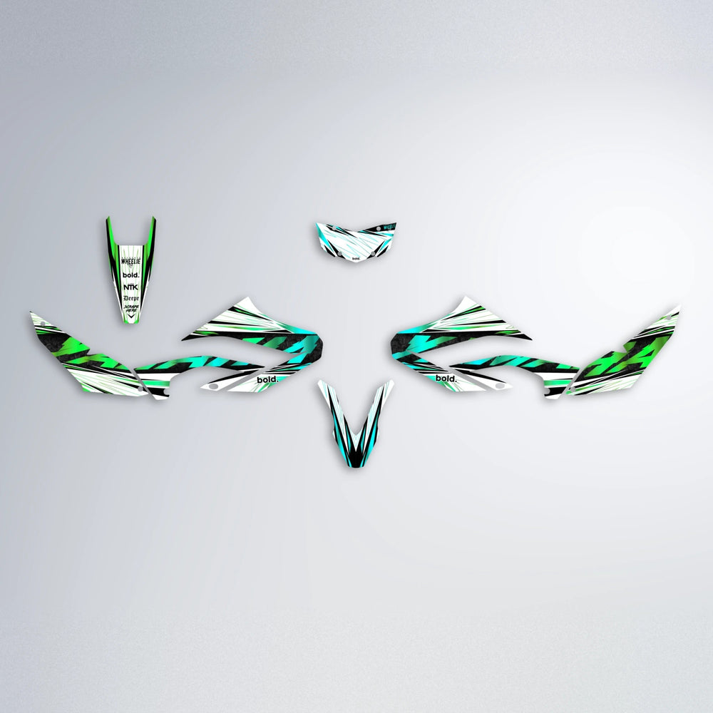BENJIS Yamaha WR 125X graphics kit parts layout in Cyan & Green