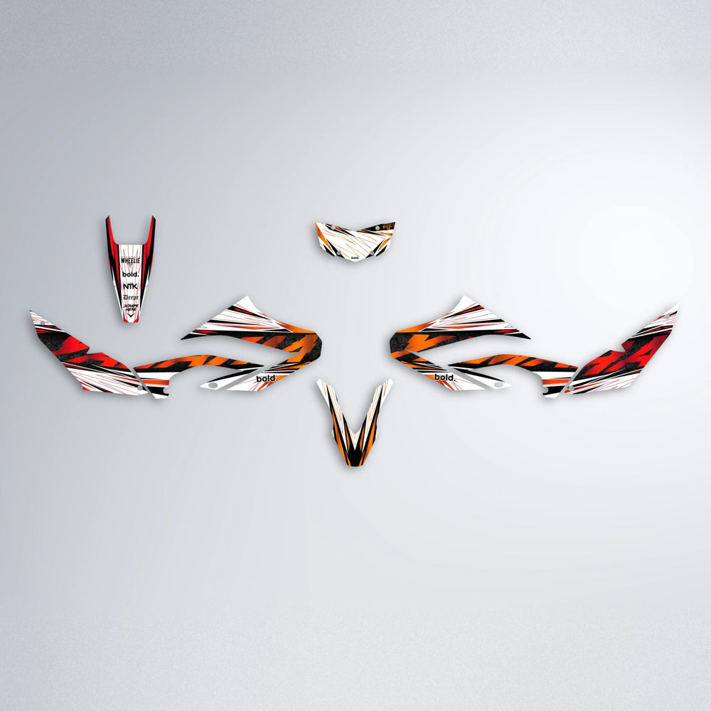 BENJIS Yamaha WR 125X graphics kit parts layout in Red & Orange