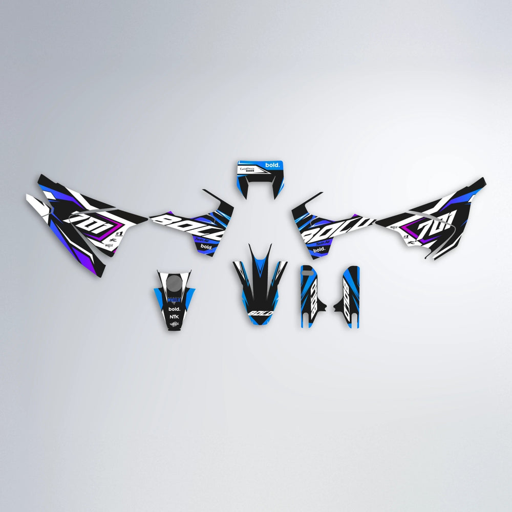 BIONIC Husqvarna 701 graphics kit parts layout in Blue Purple Fade
