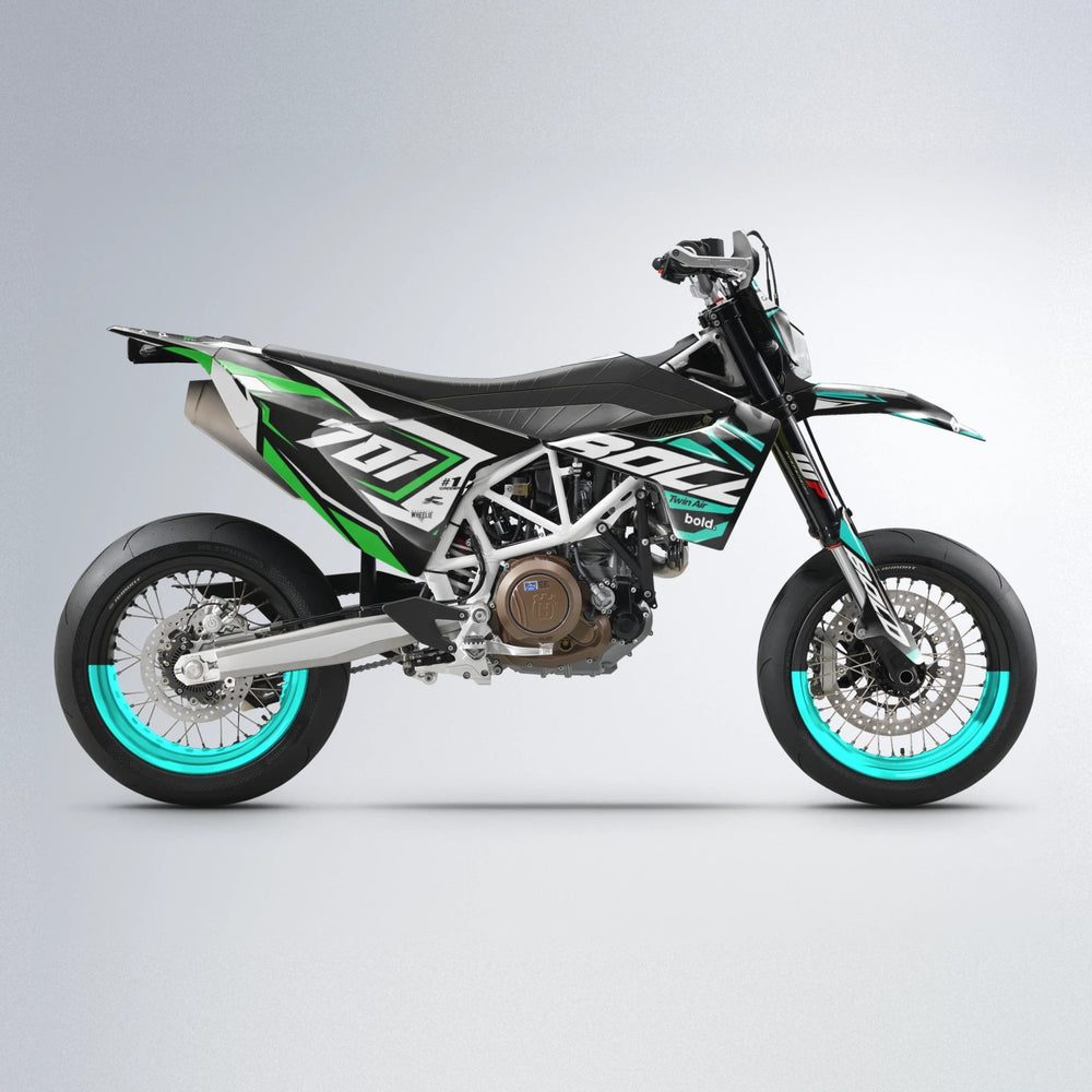BIONIC Husqvarna 701 supermoto graphics kit in Cyan & Green