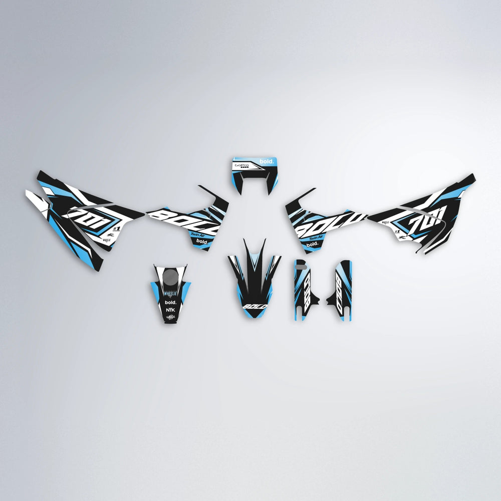 BIONIC Husqvarna 701 graphics kit parts layout in Light Blue & White