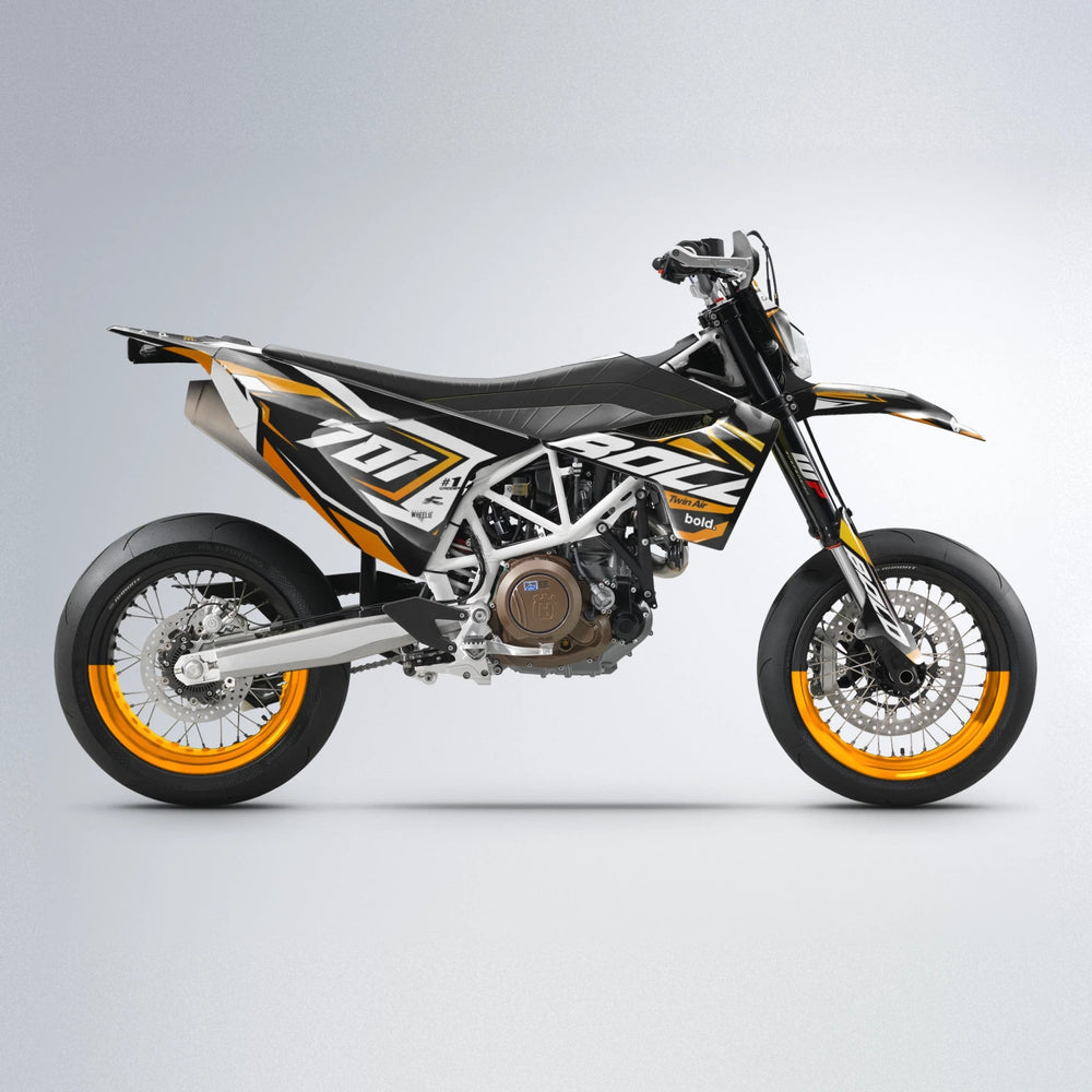 BIONIC Husqvarna 701 supermoto graphics kit in Orange & Yellow