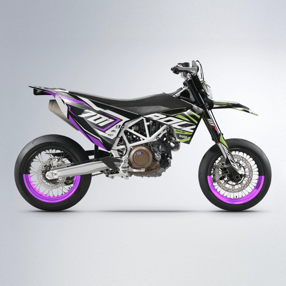 BIONIC Husqvarna 701 supermoto graphics kit in Purple & Yellow