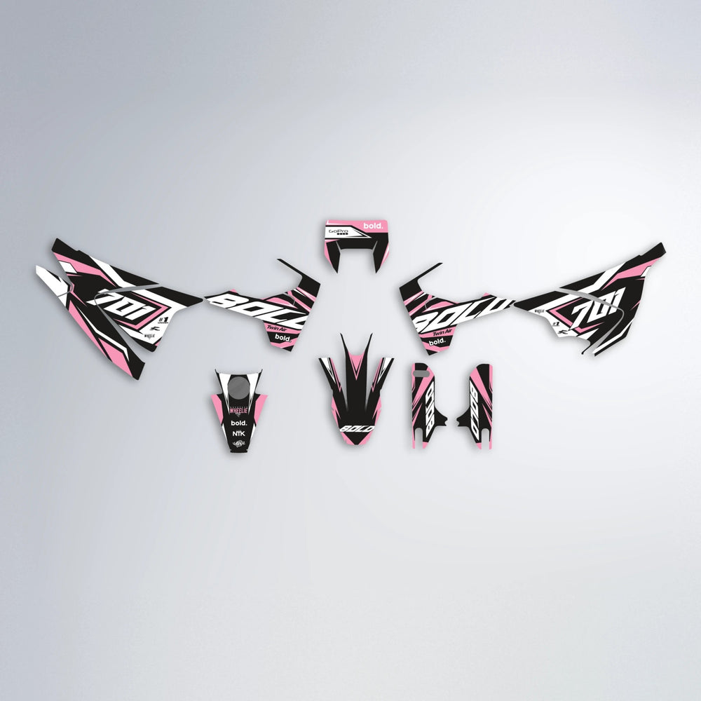 BIONIC Husqvarna 701 graphics kit parts layout in Sakura Pink