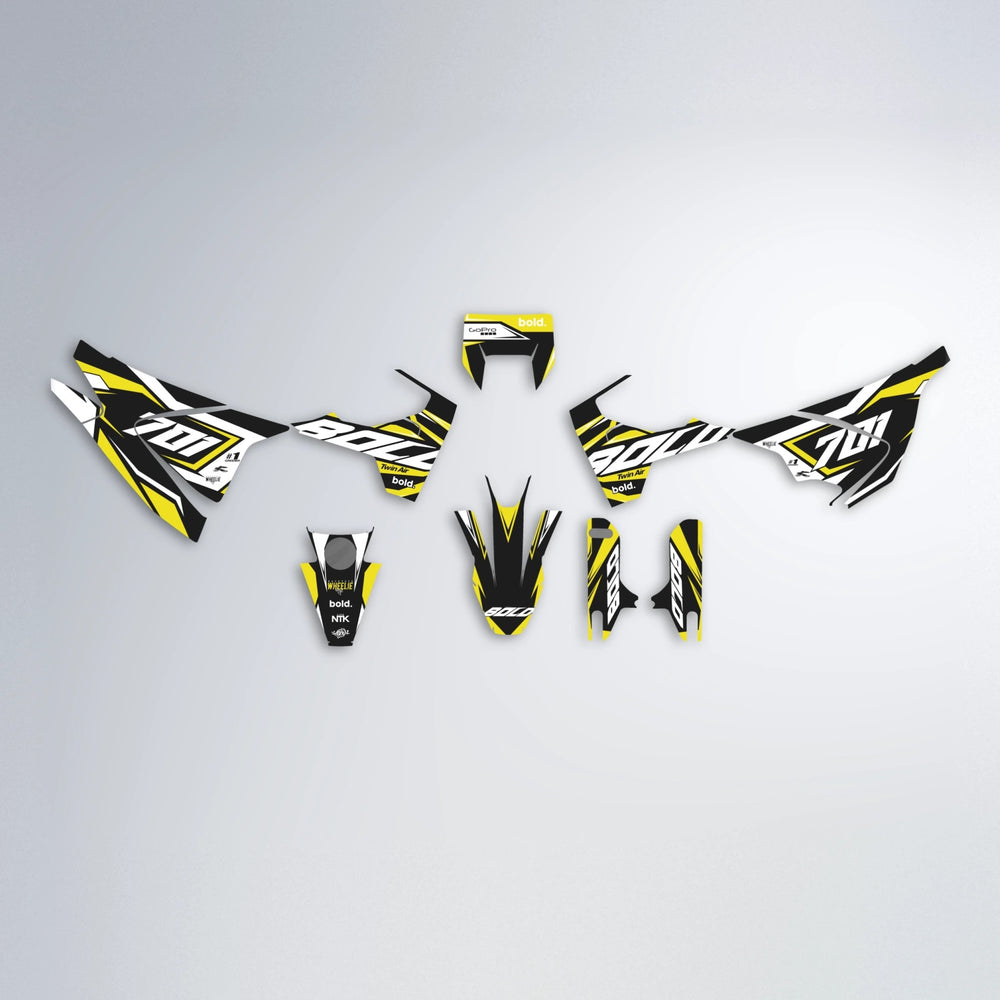 BIONIC Husqvarna 701 graphics kit parts layout in Yellow