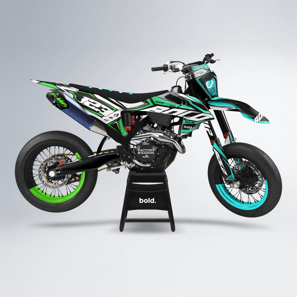 BIONIC supermoto graphics kit in Cyan & Green