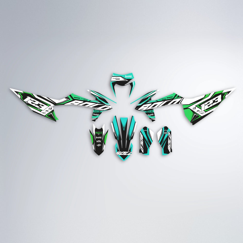 BIONIC graphics kit parts layout in Cyan & Green