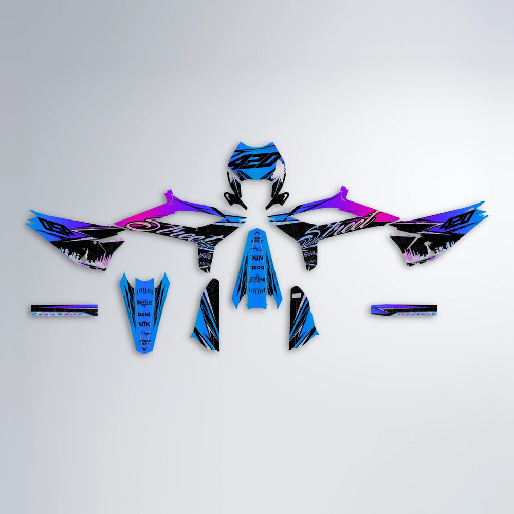 BLAZE Beta graphics kit parts layout in Blue Purple Fade