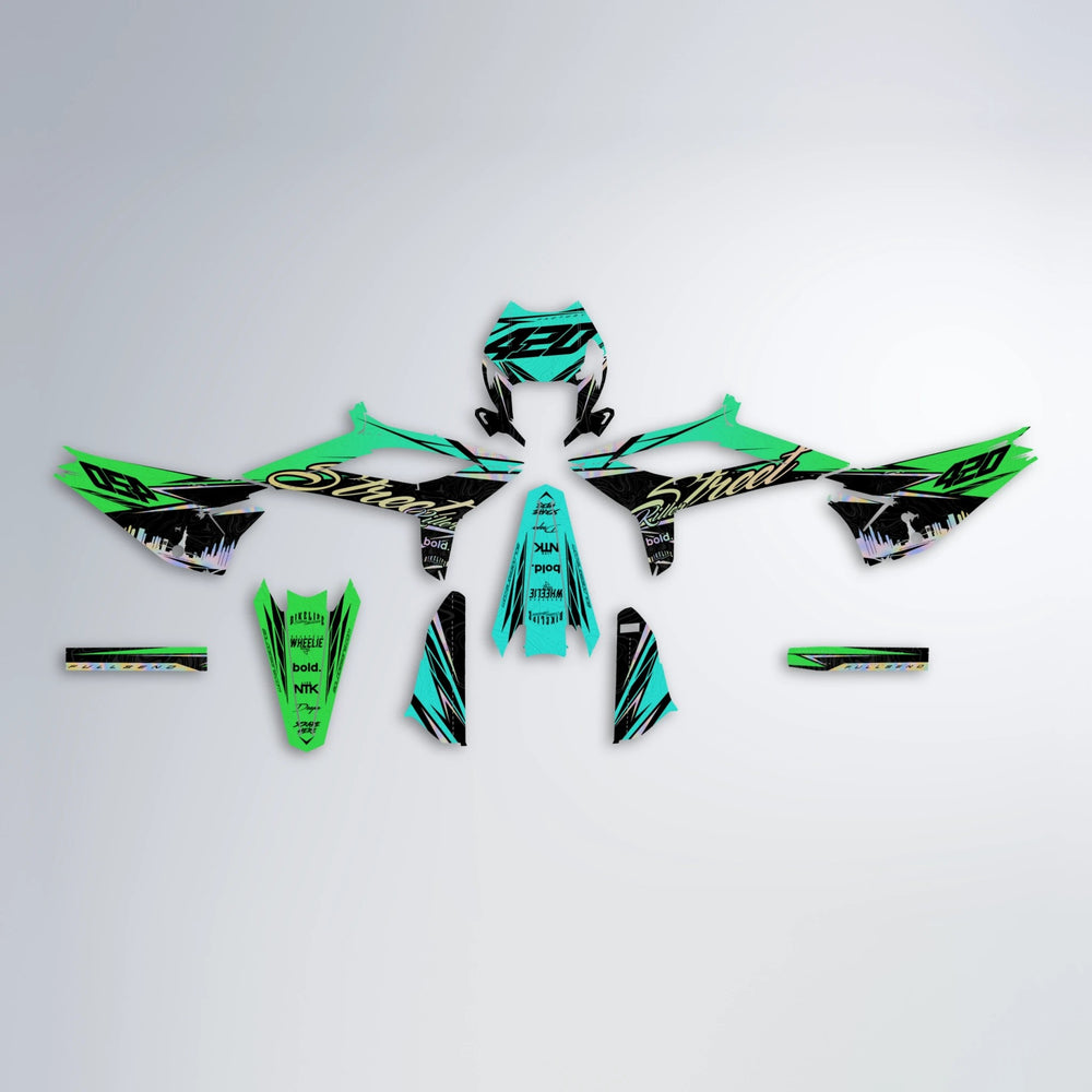 BLAZE Beta graphics kit parts layout in Cyan & Green