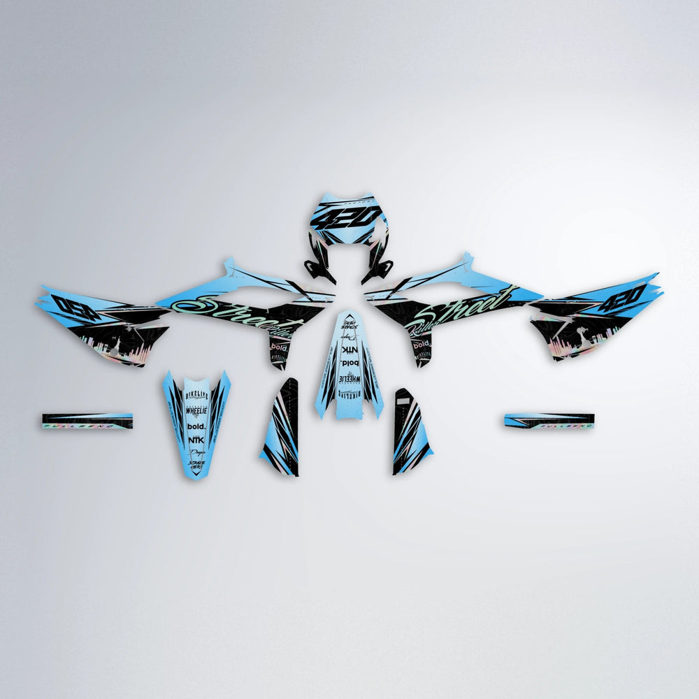 BLAZE Beta graphics kit parts layout in Light Blue & White