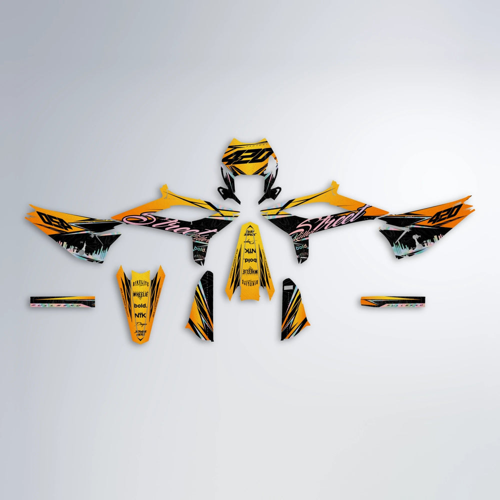 BLAZE Beta graphics kit parts layout in Orange & Yellow