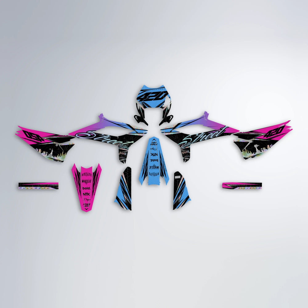BLAZE Beta graphics kit parts layout in Pink & Light Blue