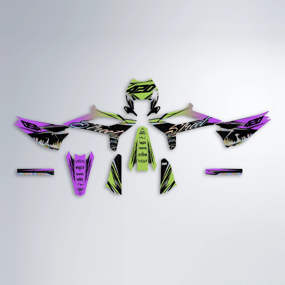 BLAZE Beta graphics kit parts layout in Purple & Yellow