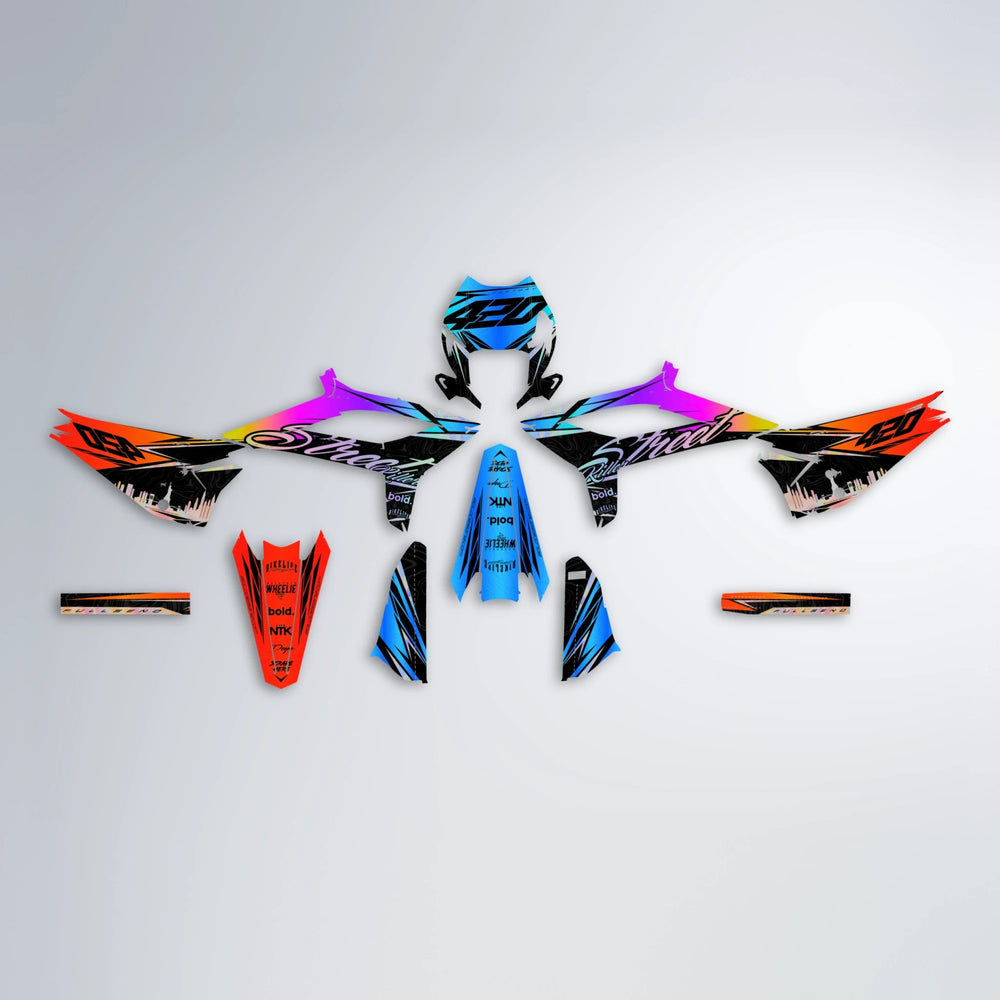 BLAZE Beta graphics kit parts layout in Sunset Fade