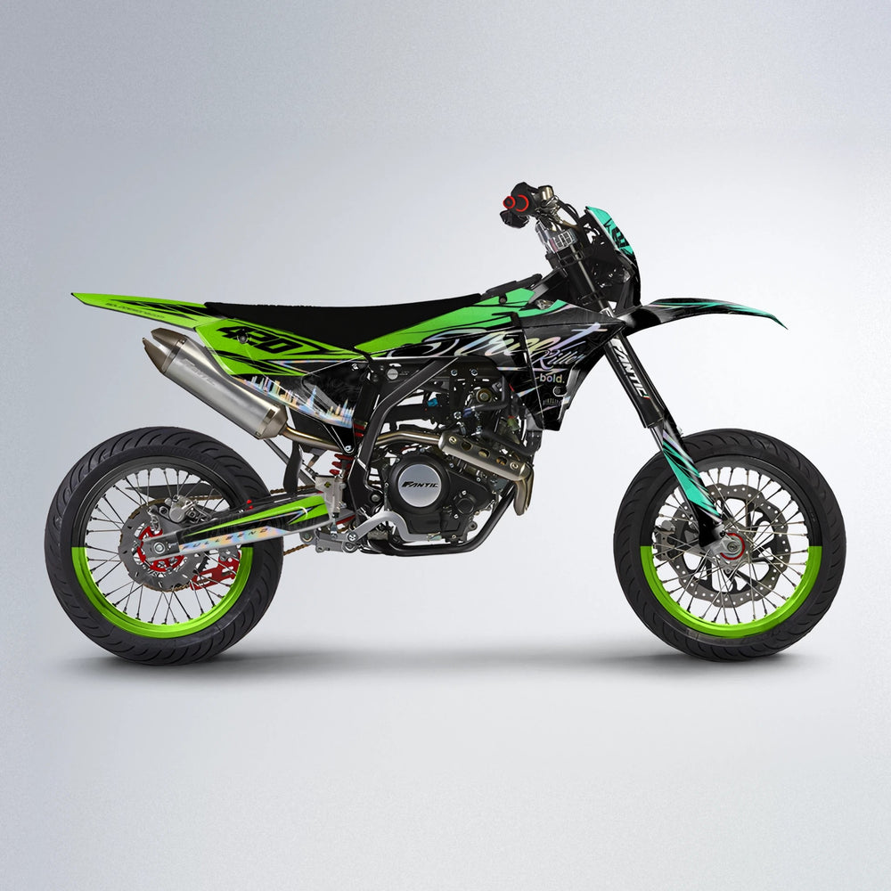BLAZE Fantic supermoto graphics kit in Cyan & Green