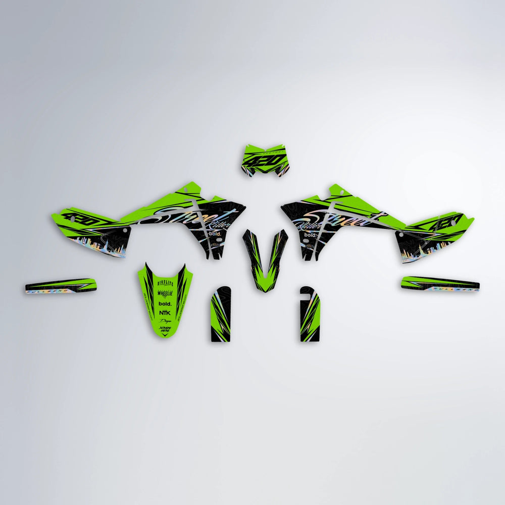 BLAZE Fantic graphics kit parts layout in Green