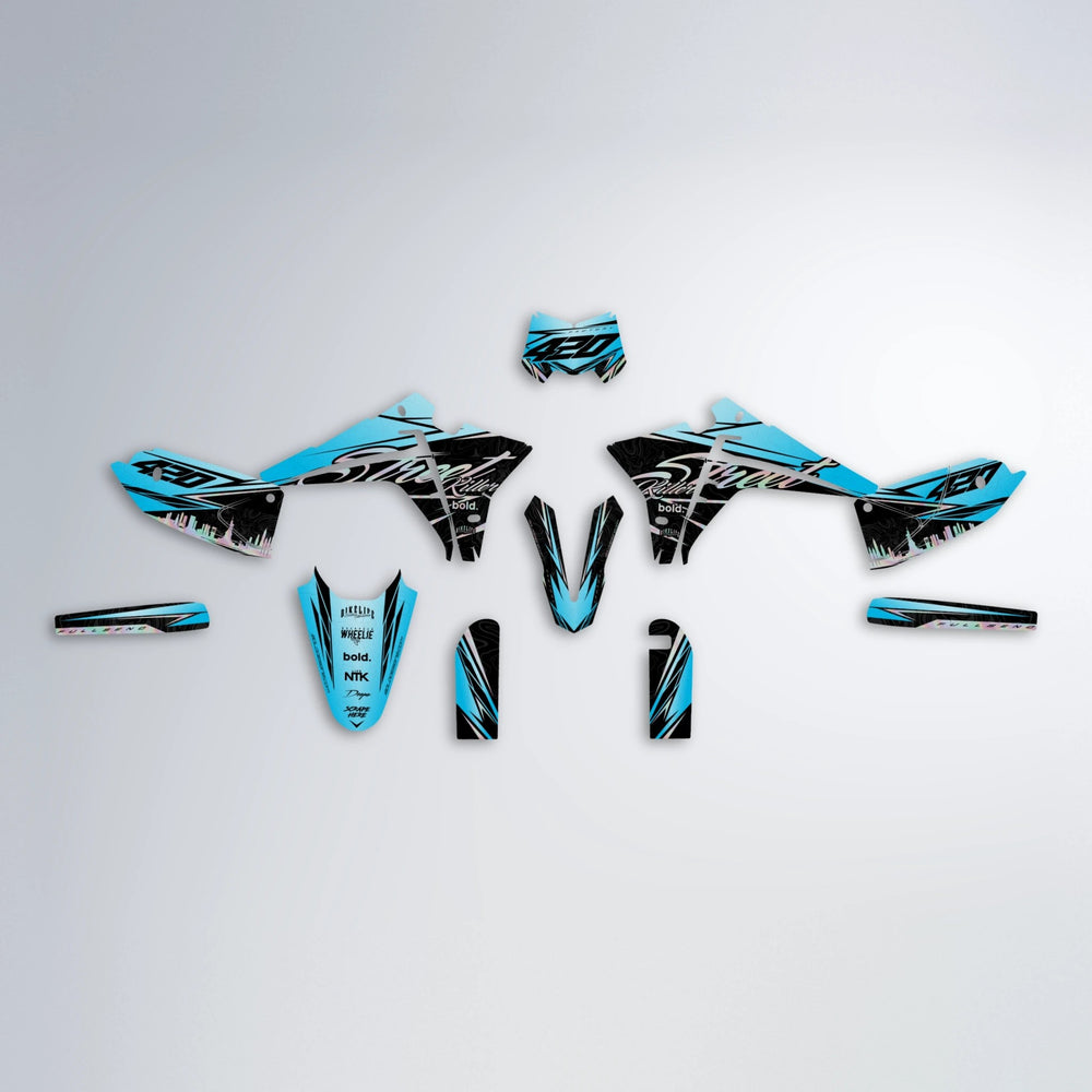 BLAZE Fantic graphics kit parts layout in Light Blue & White
