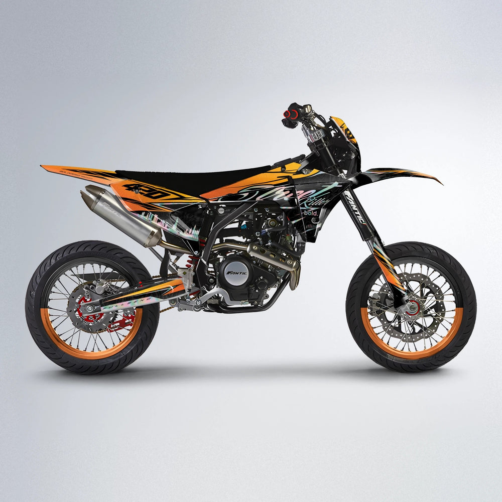 BLAZE Fantic supermoto graphics kit in Orange & Yellow