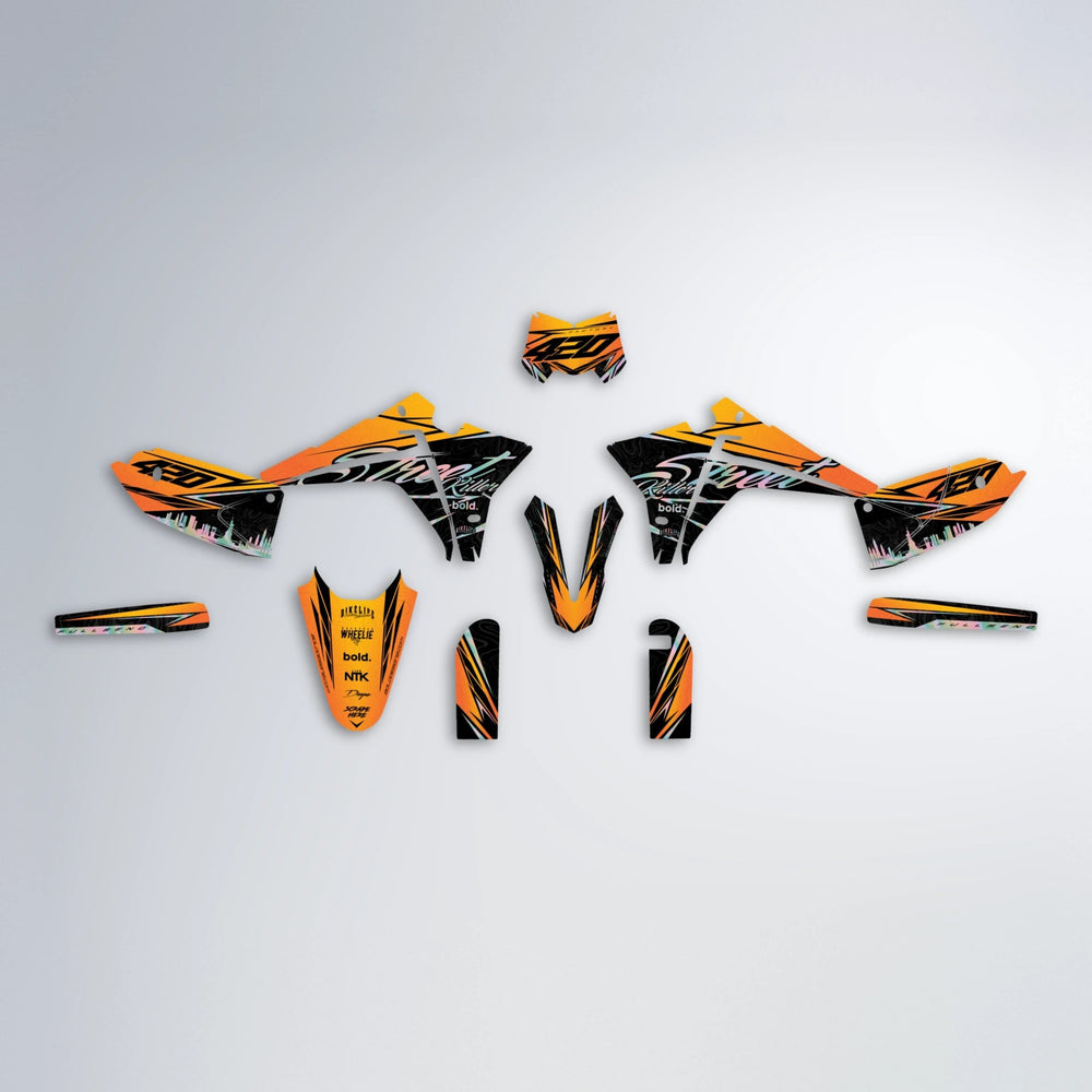 BLAZE Fantic graphics kit parts layout in Orange & Yellow
