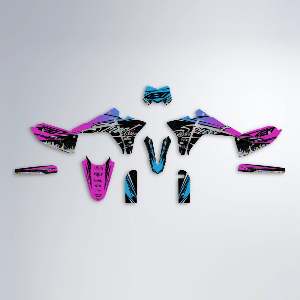 BLAZE Fantic graphics kit parts layout in Pink & Light Blue