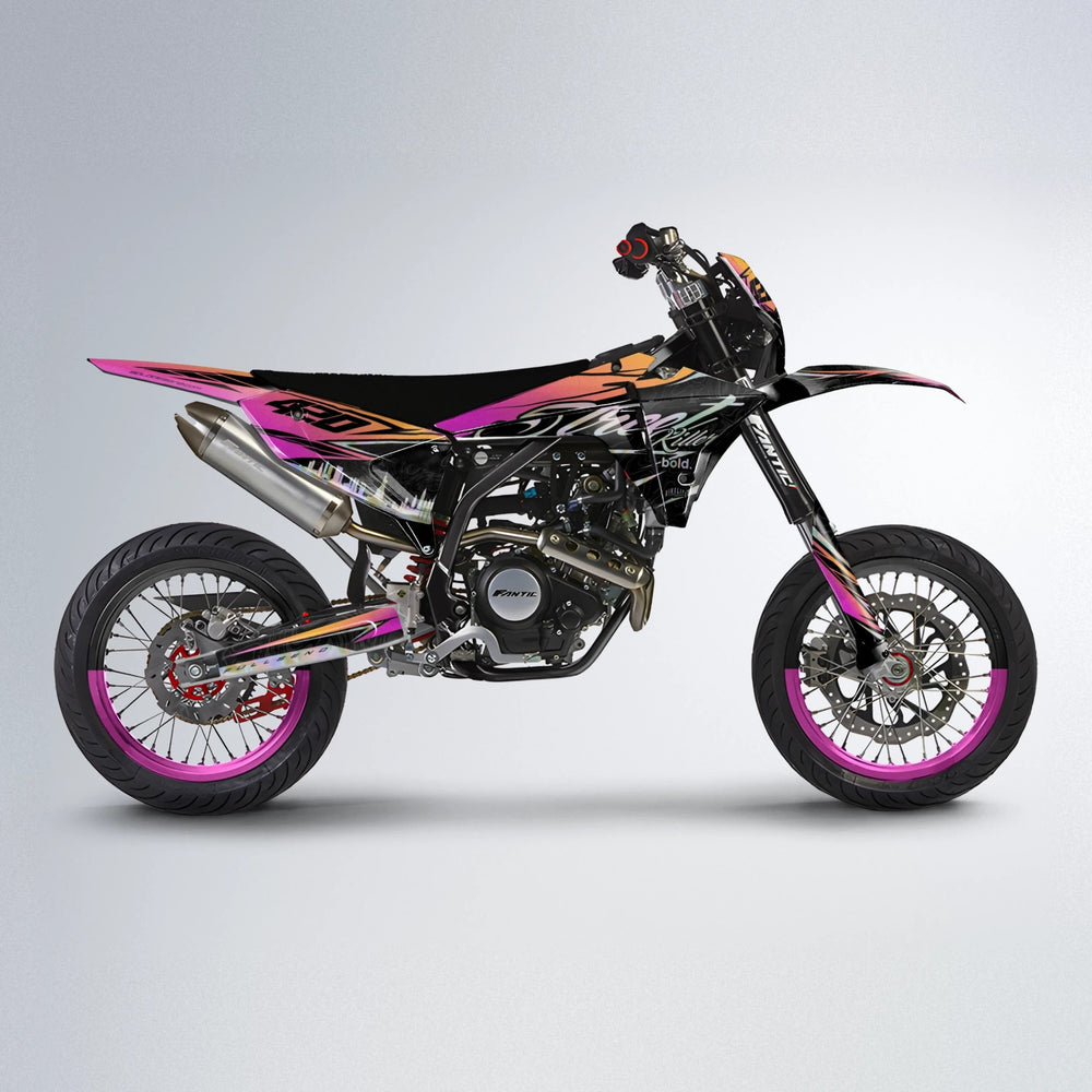 BLAZE Fantic supermoto graphics kit in Pink & Yellow