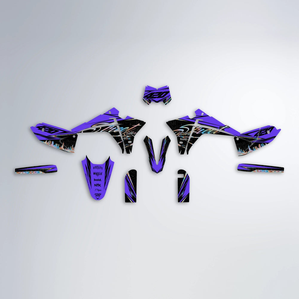 BLAZE Fantic graphics kit parts layout in Purple
