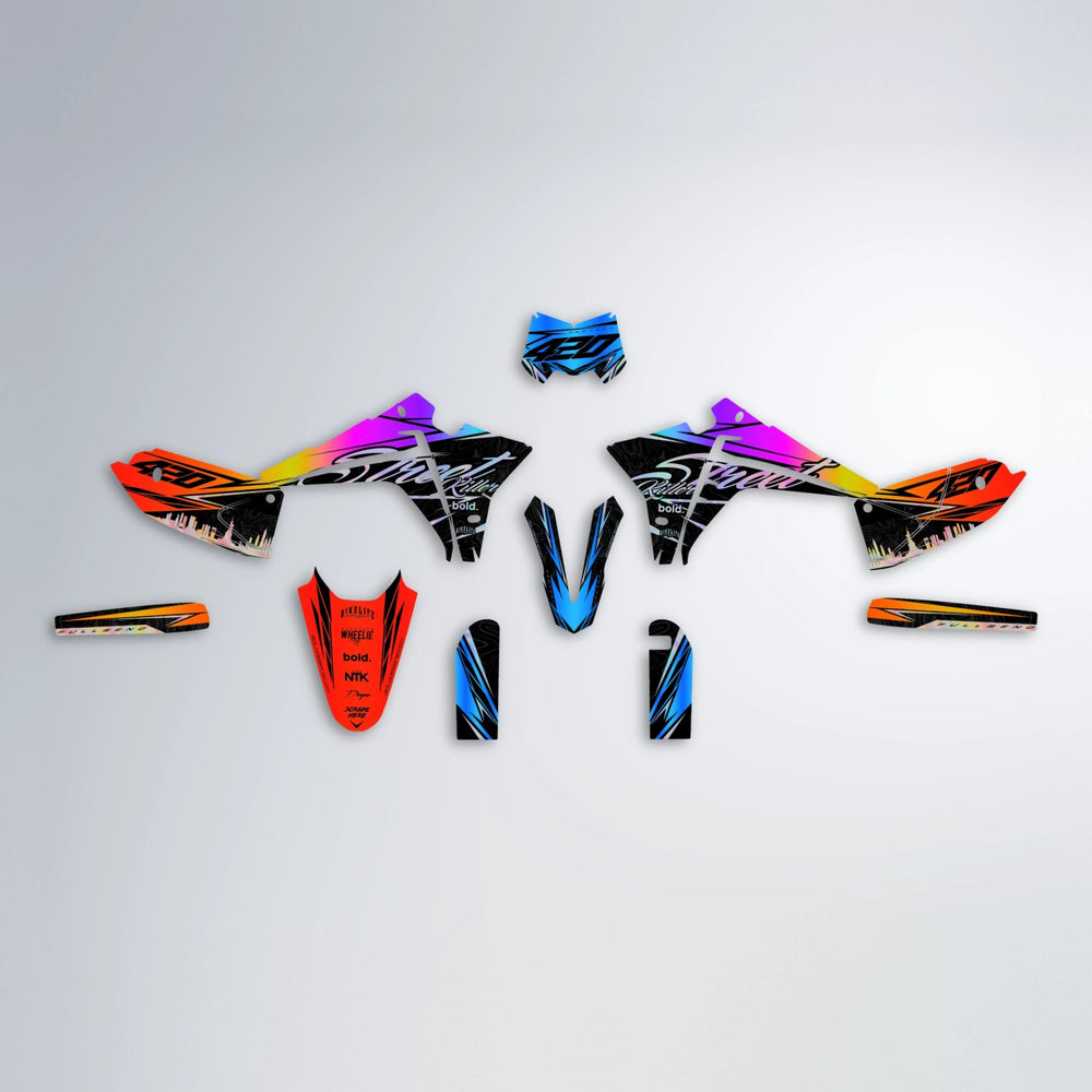 BLAZE Fantic graphics kit parts layout in Sunset Fade