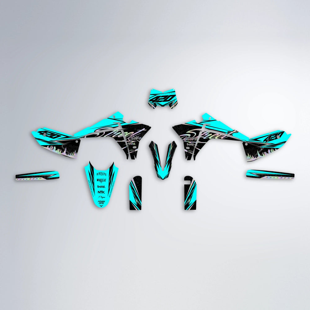 BLAZE Fantic graphics kit parts layout in Teal