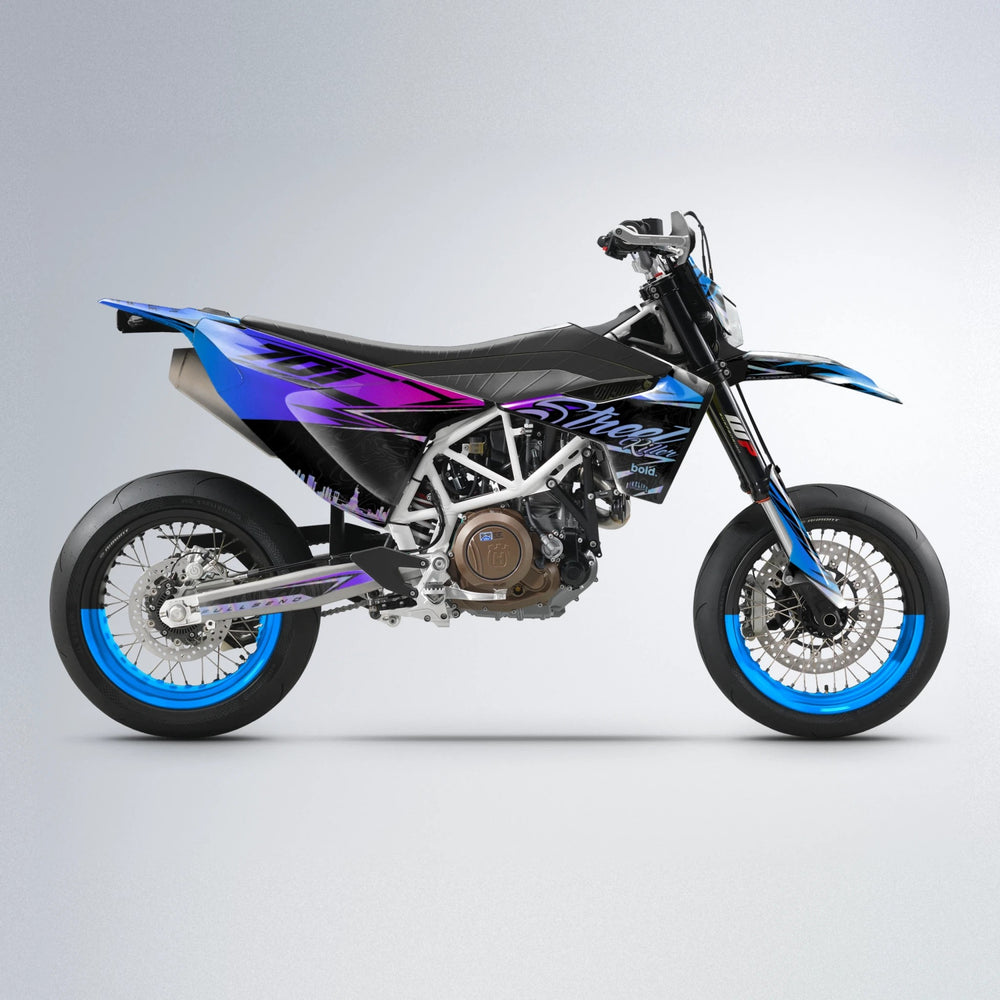 BLAZE Husqvarna 701 supermoto graphics kit in Blue Purple Fade