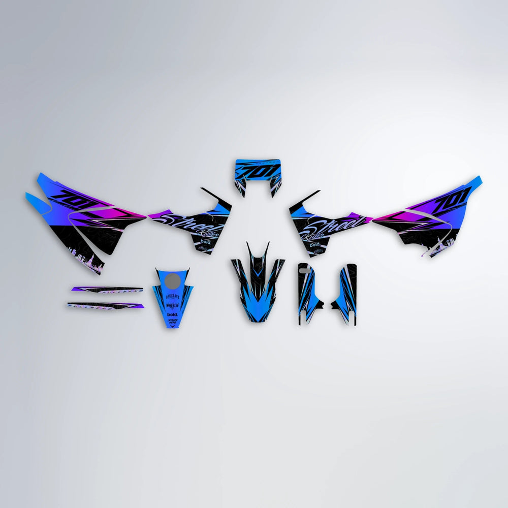 BLAZE Husqvarna 701 graphics kit parts layout in Blue Purple Fade
