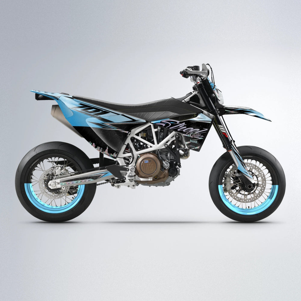 BLAZE Husqvarna 701 supermoto graphics kit in Light Blue & White