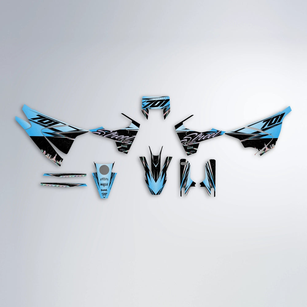 BLAZE Husqvarna 701 graphics kit parts layout in Light Blue & White