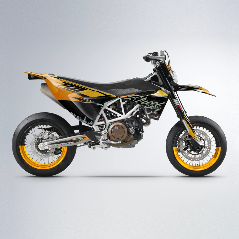 BLAZE Husqvarna 701 supermoto graphics kit in Orange & Yellow
