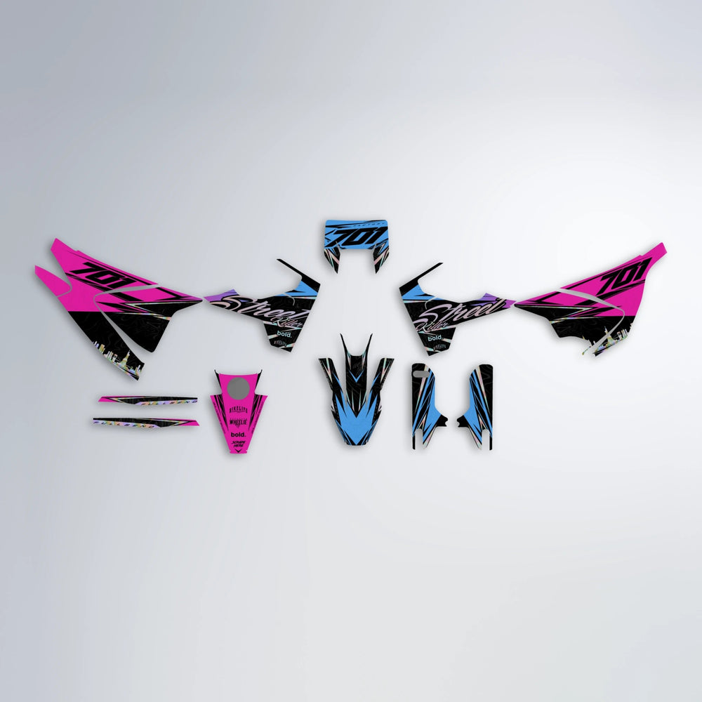 BLAZE Husqvarna 701 graphics kit parts layout in Pink & Light Blue