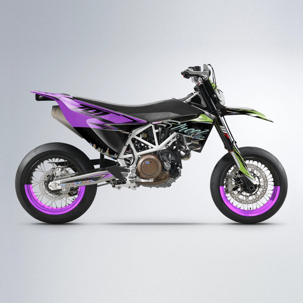BLAZE Husqvarna 701 supermoto graphics kit in Purple & Yellow