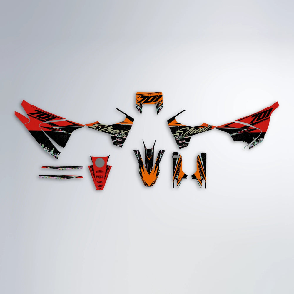 BLAZE Husqvarna 701 graphics kit parts layout in Red & Orange