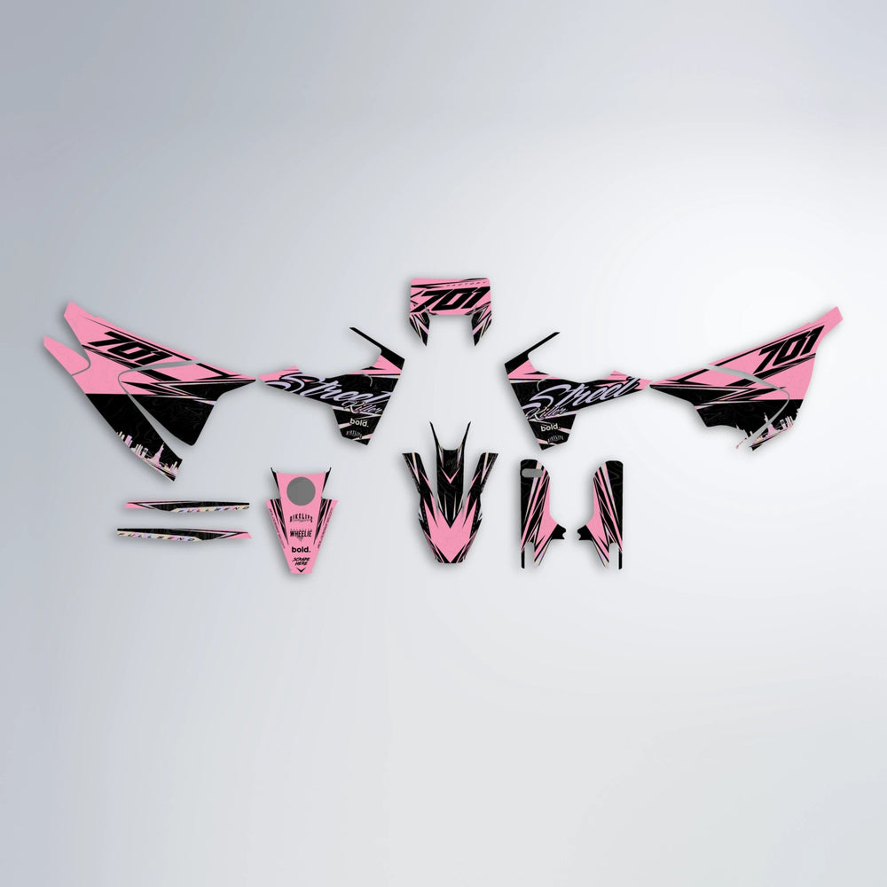 BLAZE Husqvarna 701 graphics kit parts layout in Sakura Pink