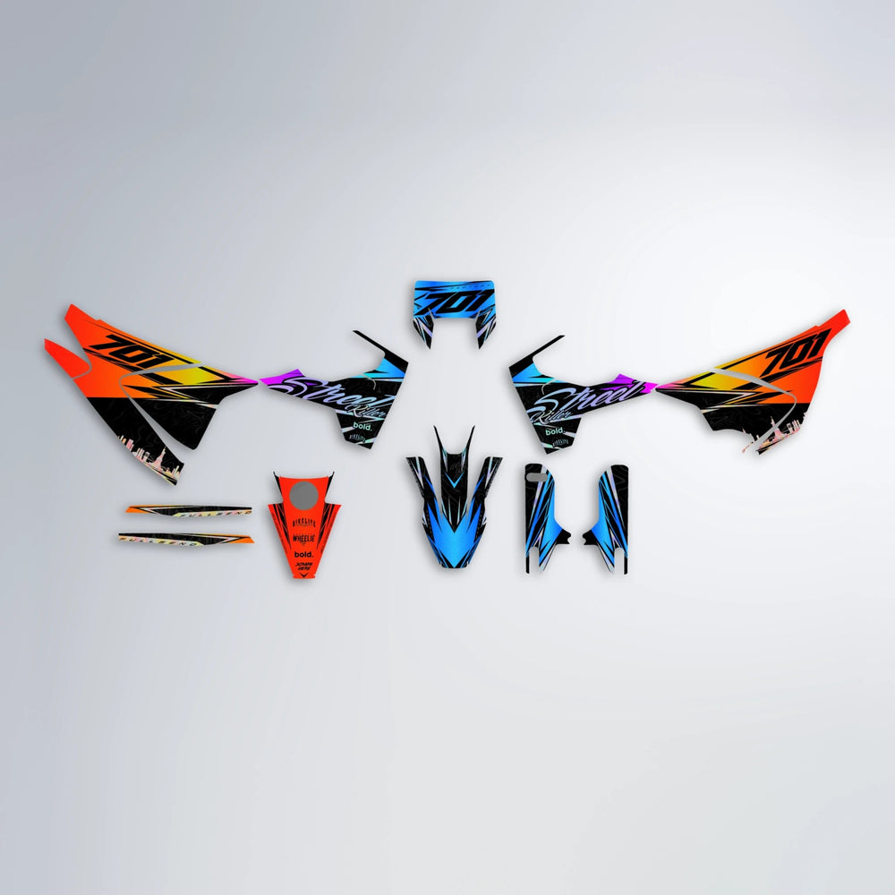 BLAZE Husqvarna 701 graphics kit parts layout in Sunset Fade