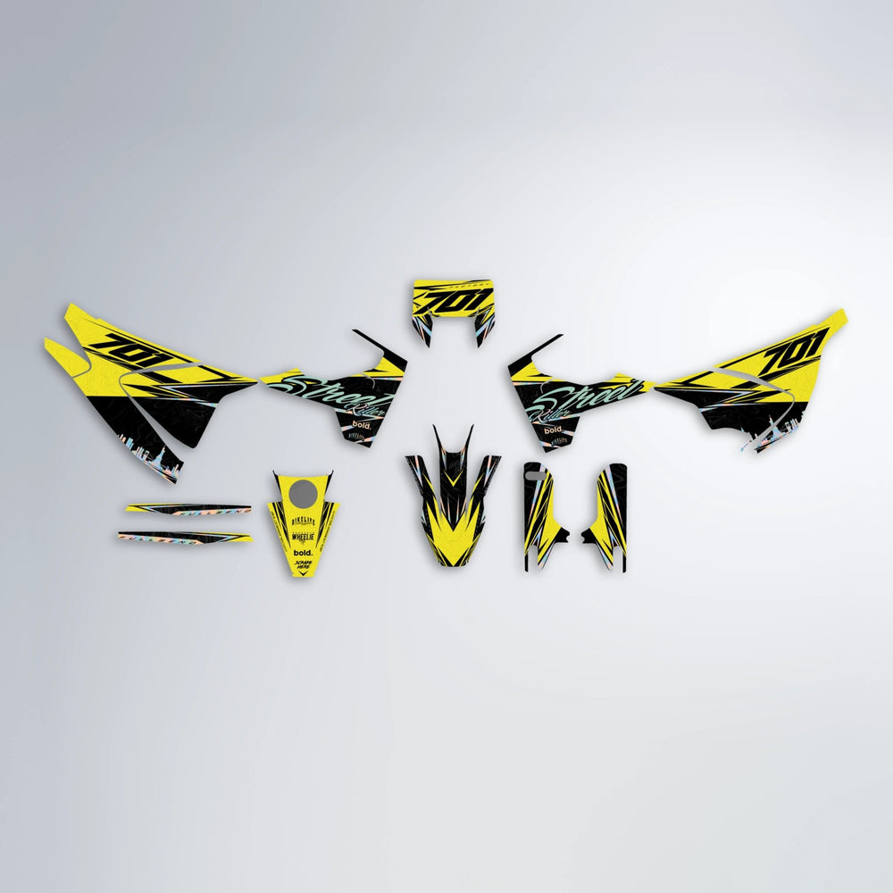 BLAZE Husqvarna 701 graphics kit parts layout in Yellow