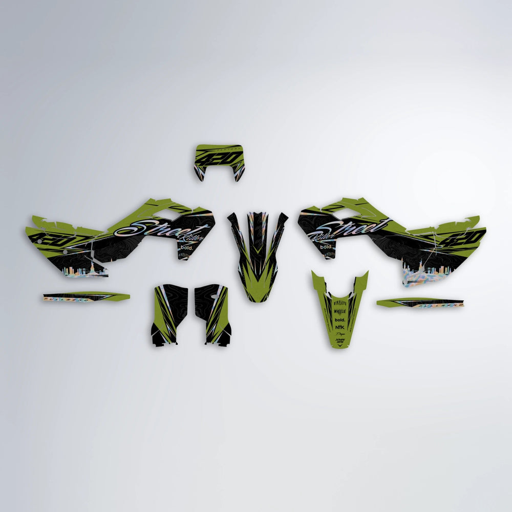 BLAZE Husqvarna FE/TE graphics kit parts layout in Olive