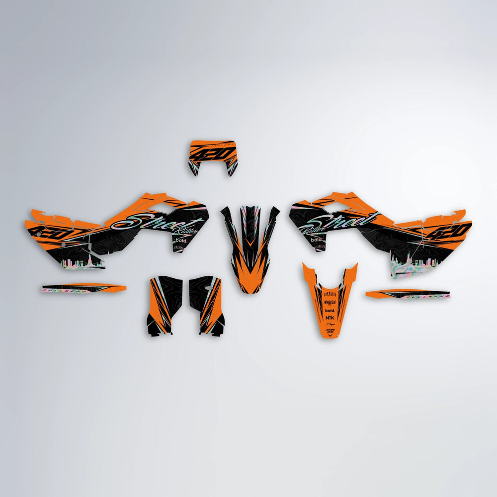 BLAZE Husqvarna FE/TE graphics kit parts layout in Orange