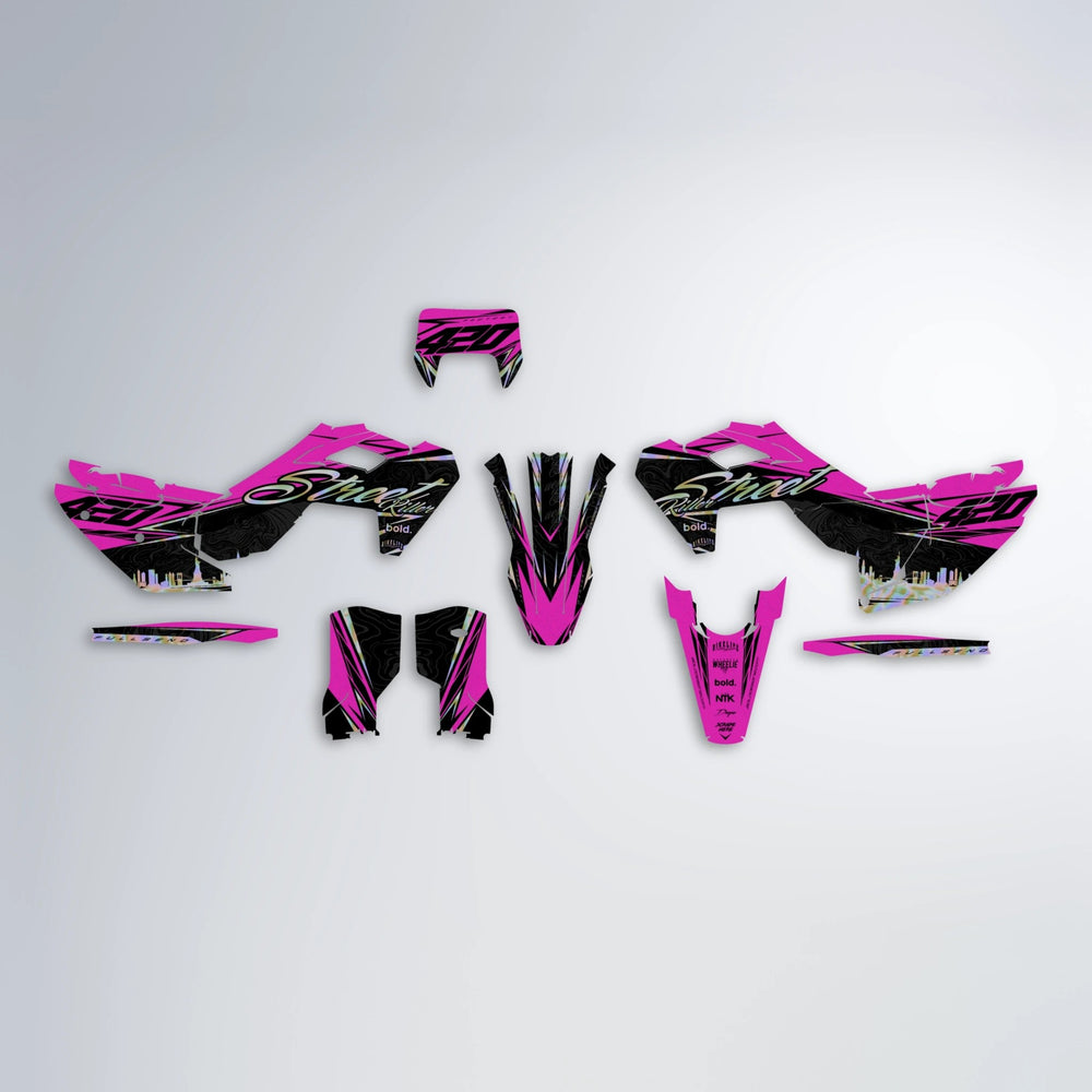 BLAZE Husqvarna FE/TE graphics kit parts layout in Pink