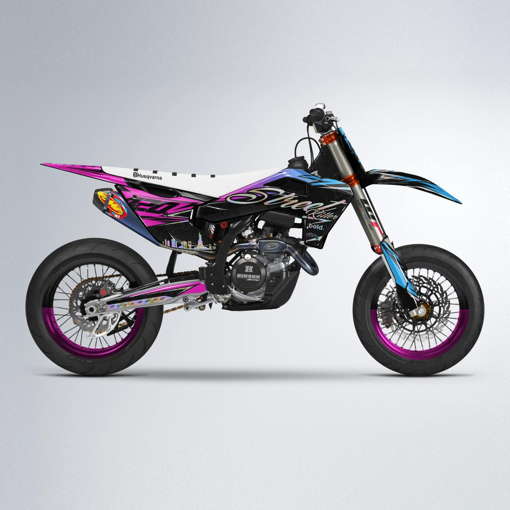BLAZE Husqvarna FE/TE supermoto graphics kit in Pink & Light Blue