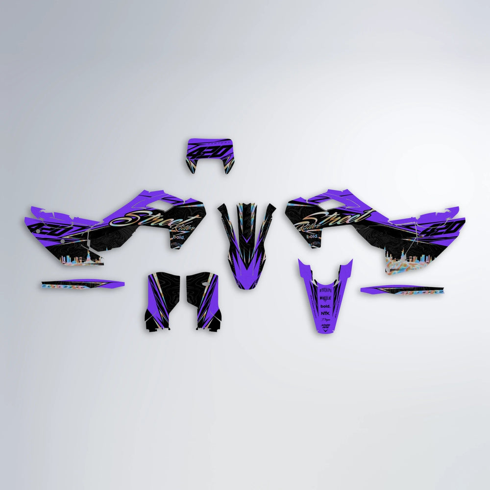 BLAZE Husqvarna FE/TE graphics kit parts layout in Purple