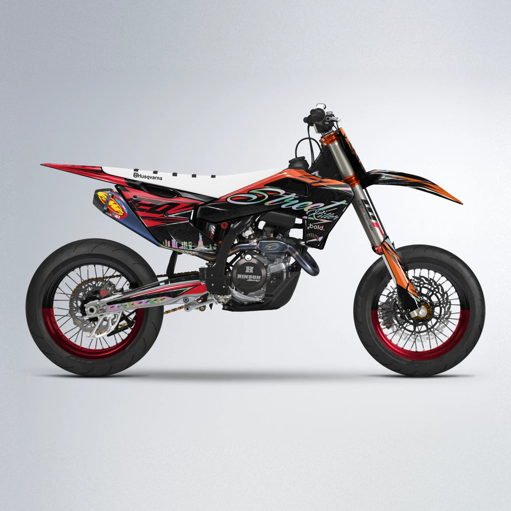 BLAZE Husqvarna FE/TE supermoto graphics kit in Red & Orange